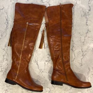 Cognac over the knee boots. Women’s size 10